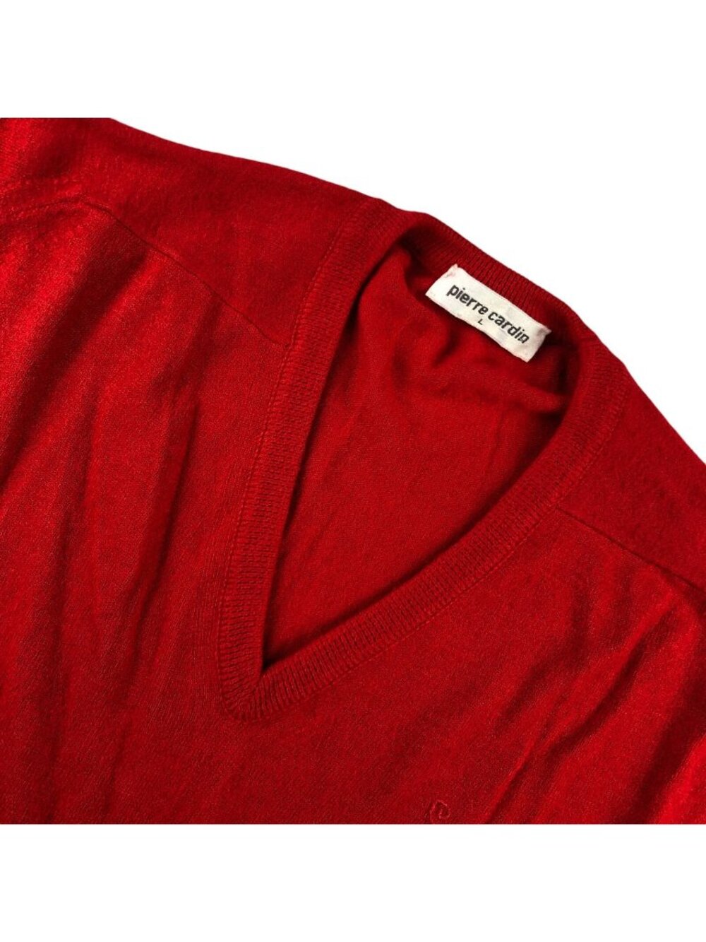 VTG Pierre Cardin Men's Acrylic V-Neck Sweater Red • USA • Large